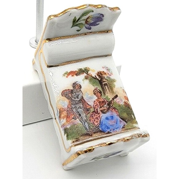 Limoges France Miniature Bed Dollhouse Furniture Victorian Couple Gold Trim - Picture 5 of 12